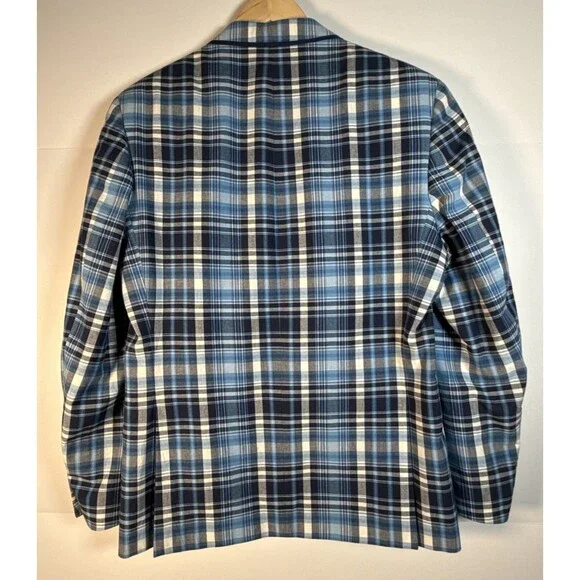 Tallia Orange Tag Sport Coat Men 42R Navy BlueBlazer Jacket Plaid EUC Preppy